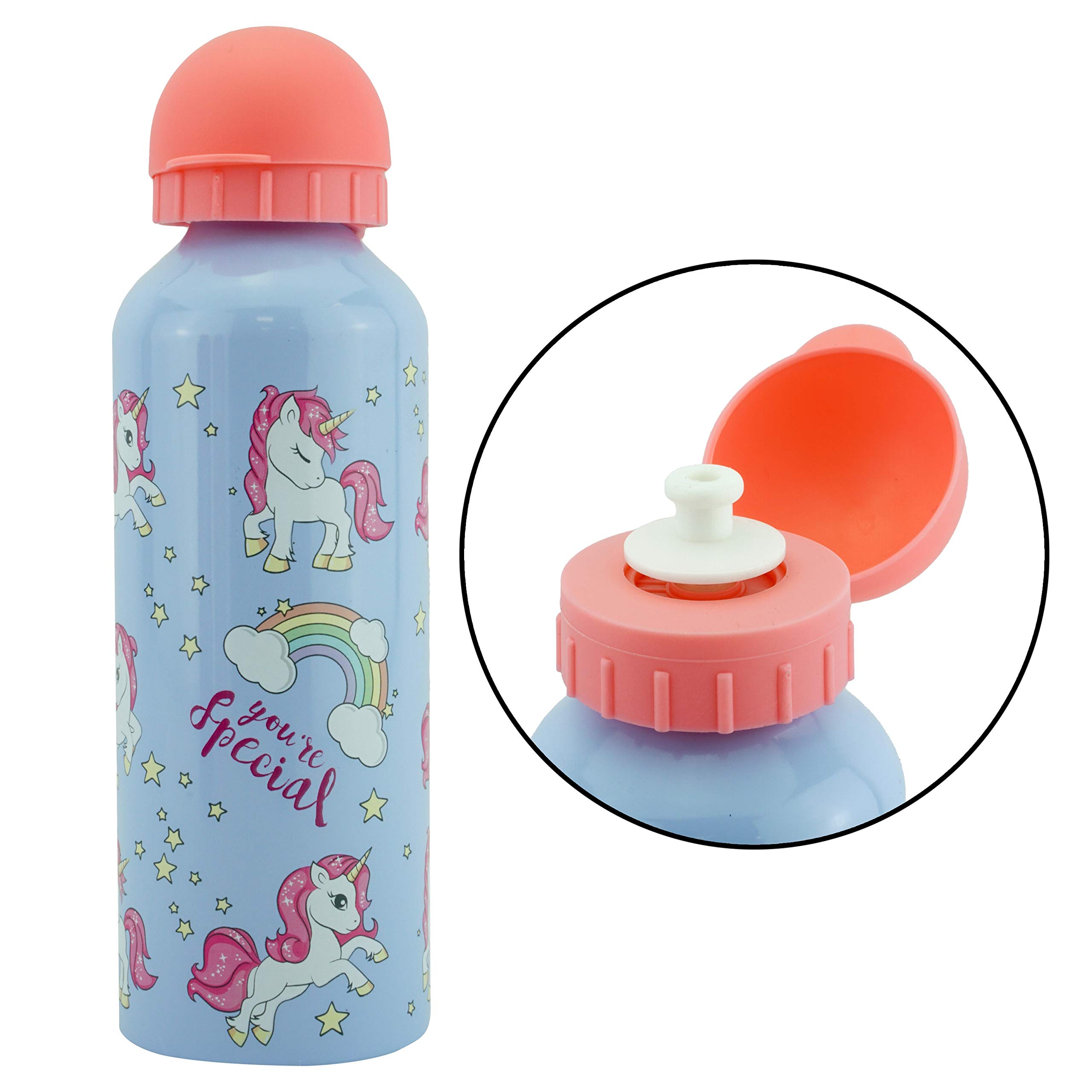 500ml Unicorn Blue Disney Aluminium Water Bottle for Kids - BPA-Free, Leakproof, Lightweight for School, Sports, Hiking, Camping, Travel & Outdoor Adventures - Perfect for Girls 3+ Years