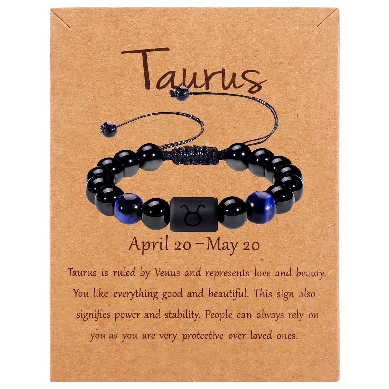 SUMMER LOVEZodiac Mens Bracelet Protection Bracelet Men Black Onyx Stone Constellation Horoscope Sign Beads Bracelet for Men (Taurus)