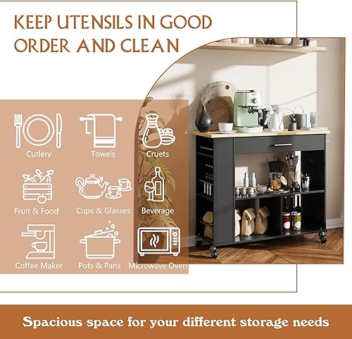 Miniatura 3 de QAQA - Carrito de isla de cocina, carrito de muebles con ruedas, con almacenamiento, portátil, rodante, para servir, móvil, con cajones, armario