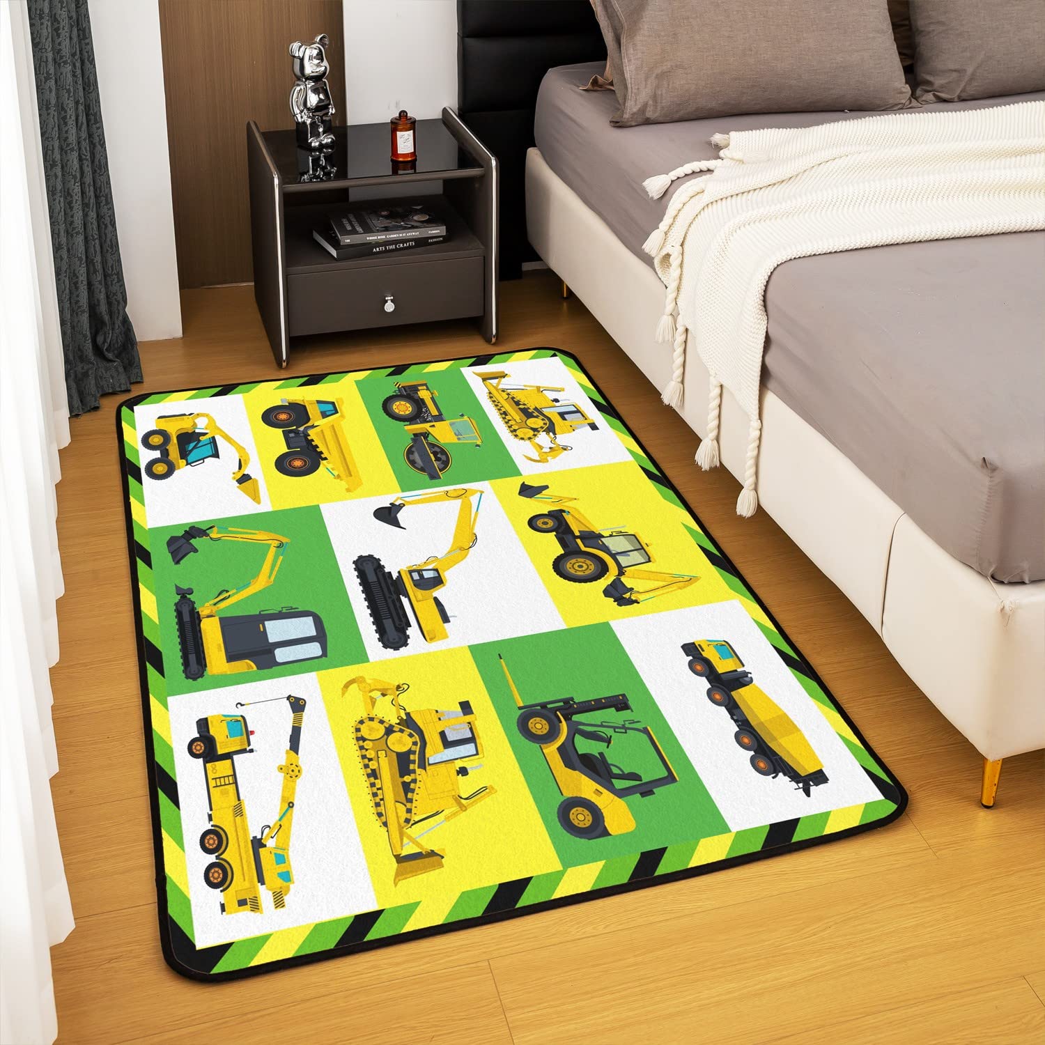 Loussiesd Excavator Decorative Carpet Area Rug Construction Vehicles Living Room Rugs for Kids Decor Equipment Trucks Accent Rug Microfiber Cartoon Car Decorative Rug 100 * 150cm - Image 4