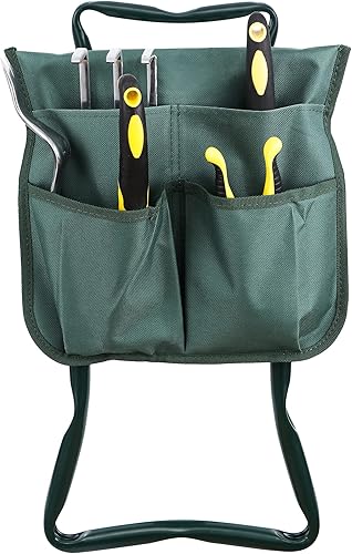 Miniatura 6 de HomGarden - Taburete plegable para jardín, con almohadilla para rodillas y bolsa de herramientas grande
