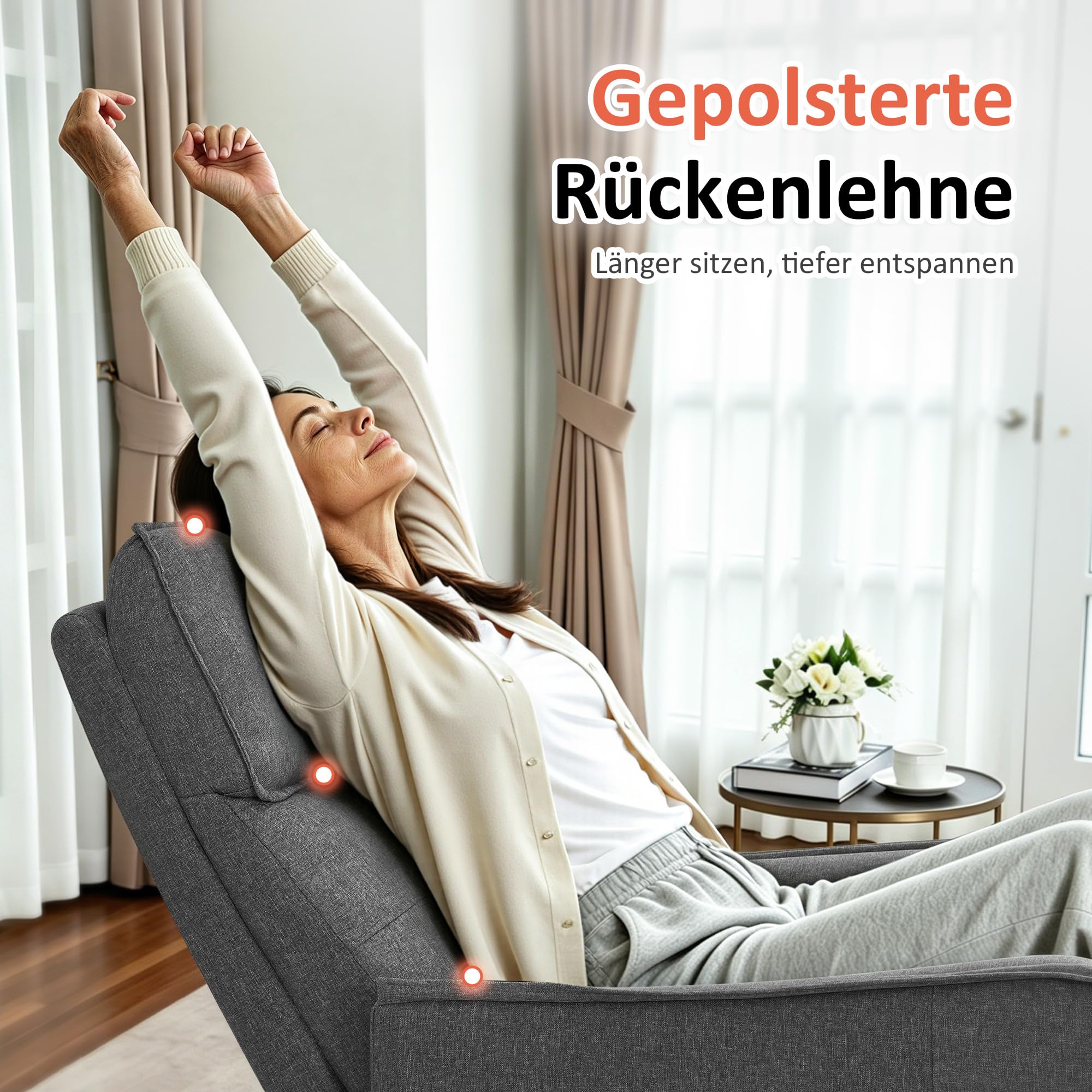 M MCombo Sillón TV con Asistencia Eléctrica para Levantarse, Sillón TV con función reclinable hasta 135°, Masaje & Calefacción, pequeño sillón Elevador, sillón Senior para salón 7027 (Gris)