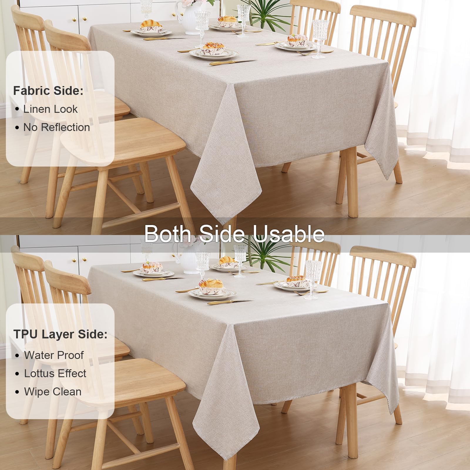 smiry Square Table Cloth Wipe Clean 140x140 cm, Wipeable Water Resistant Linen Tablecloth - Image 3