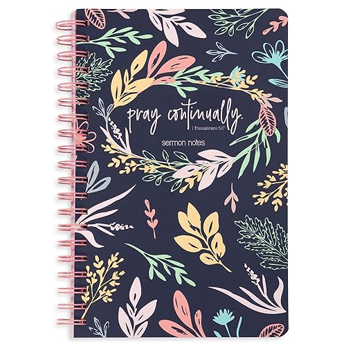 Steel Mill & Co Cute Floral Spiral Notebook Journal for Notes, 10.5" x 7.5" Sermon and Church Notes, Christian Gift for Easter with Durable Hardcover and 60 Lined Pages with Prompts, Navy Floral