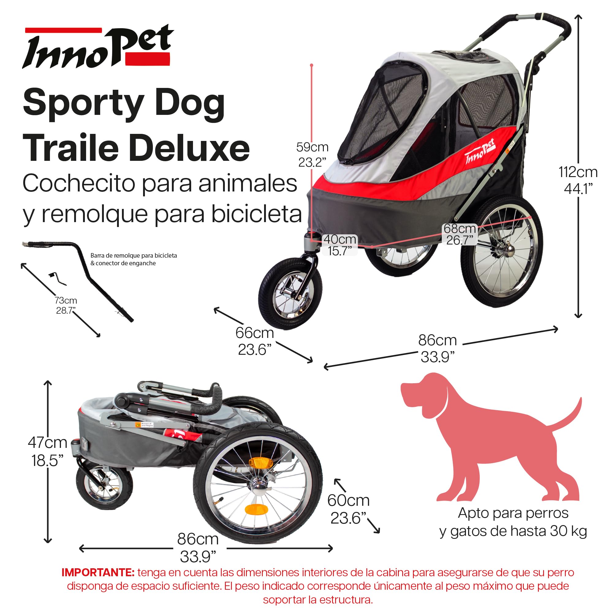 Innopet Pet Stoller,IPS-055/AT, Free Rain and Wind Cover, Dog Carrier, Trolley, Trailer, Sporty. Pet Buggy, Pushchair, pram for Dogs and Cats