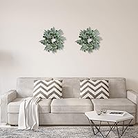 Vista 5 de Corona de eucalipto verde artificial, corona verde de 15 pulgadas con racimos de flores blancas, mini coronas de primavera/verano para decoración