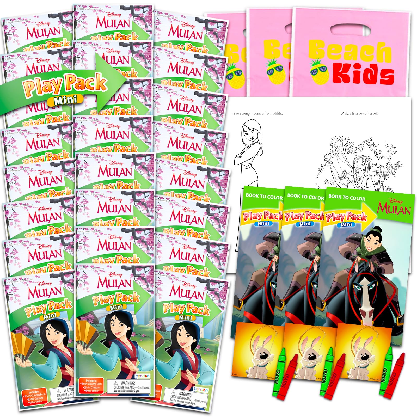 Disney Mulan - Set di mini bomboniere per bambini, confezione con 24 mini confezioni da gioco Grab n Go con pagine da colorare, adesivi e molto altro ancora, accessori per feste di compleanno Mulan