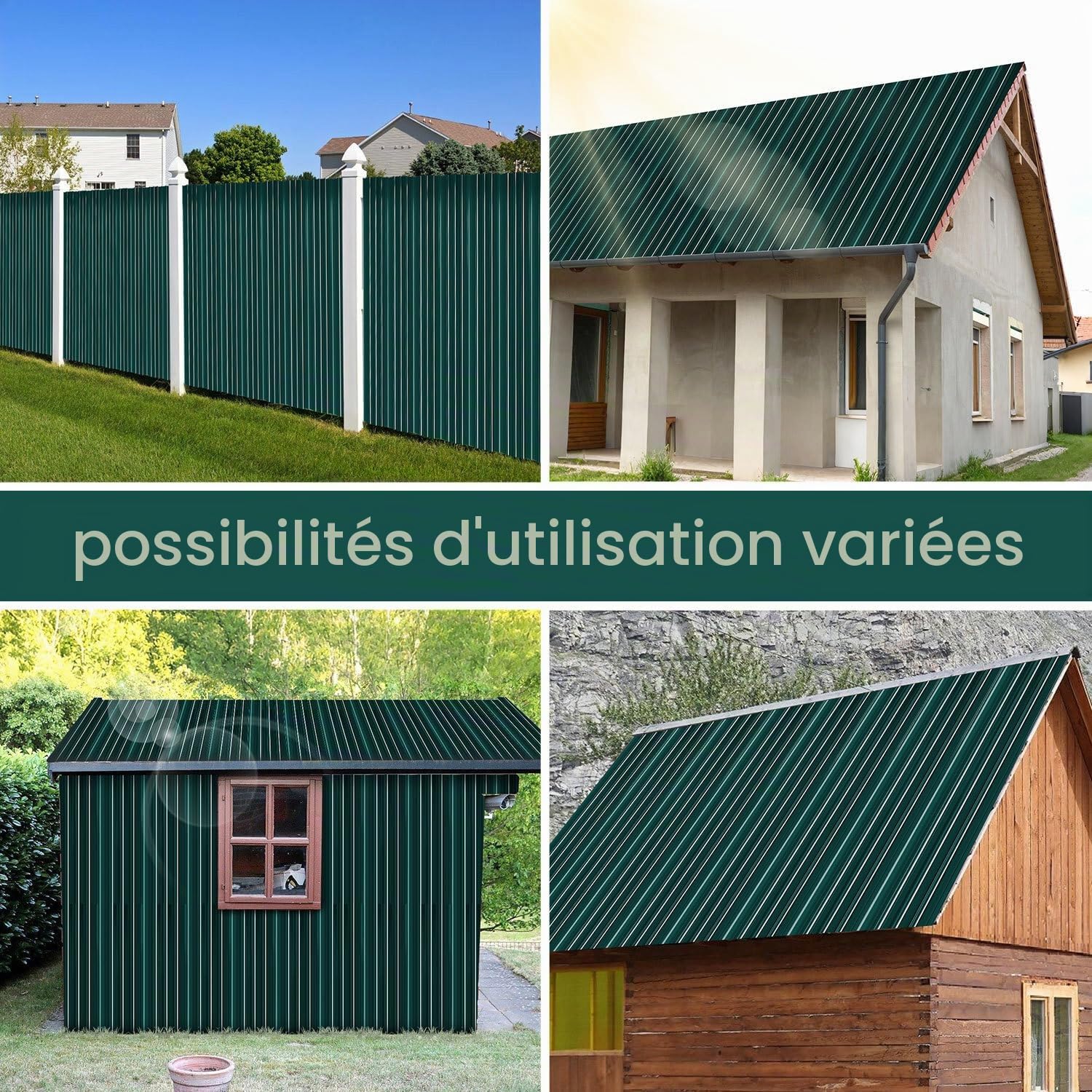 Lot de 48 plaques trapézoïdales en tôle ondulée pour toit 0,25 mm, 0,25 mm, 0,25 mm, 0,25 mm - En acier galvanisé pour abri à outils, abri de voiture et serre - Vert - Avec gants de protection