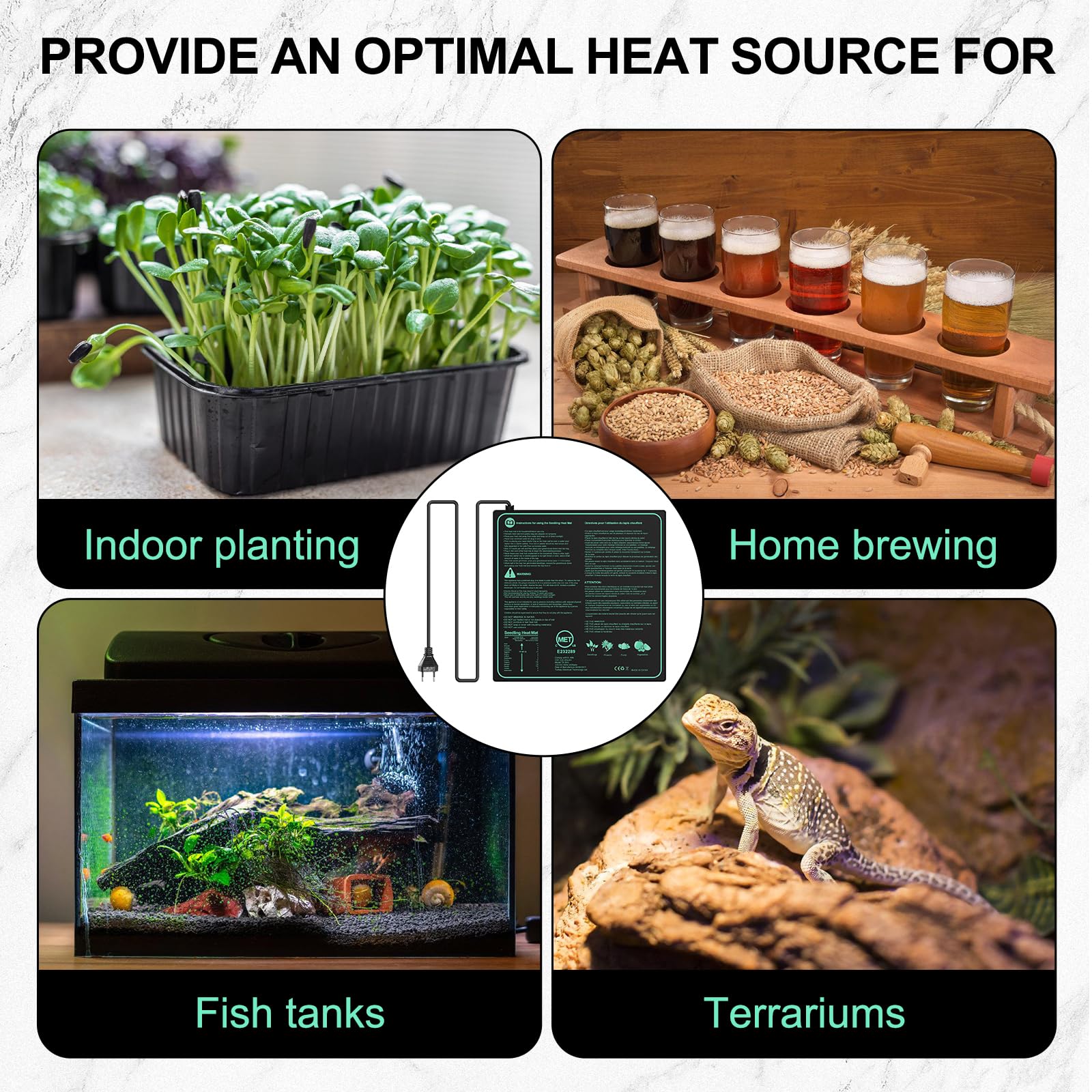 Leikurvo Alfombrilla calefactora para plantas, alfombrilla calefactora 50 x 52 cm para la germinación de semillas y animales domésticos 45 W con termostato para reptiles y temperatura del dragón