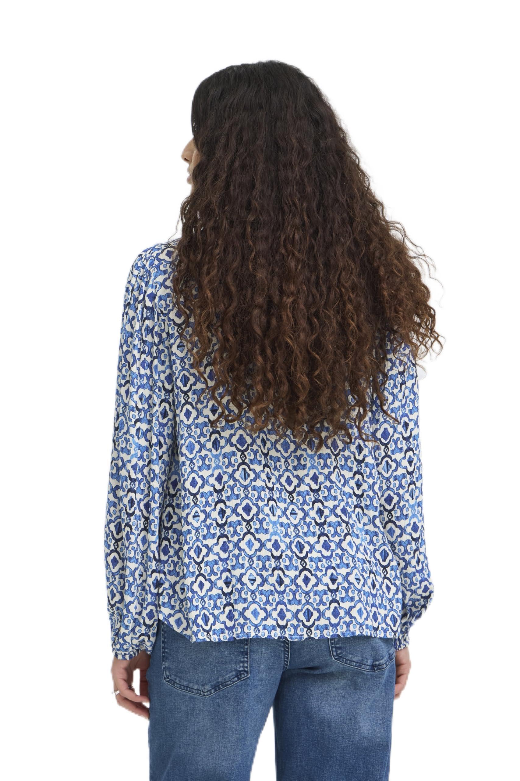 ICHI IHMARRAKECH Damen Bluse Shirt Blusenshirt mit 3/4-Arm Gemustert V-Ausschnitt Regular fit