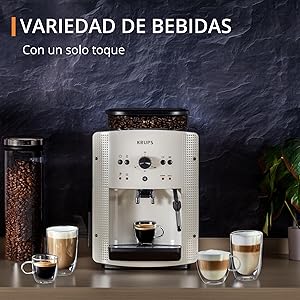 Krups Roma - Cafetera superautomática 15 bares de presión, 3 niveles intensidad café, cantidad ajustable 20 a 220ml, limpieza y descalcificación automático, molinillo integrado EA8105_5
