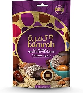 Assorted Chocolate Caramel, Milk, Dark, and Coconut | Premium Pure Chocolates with Crunchy Almonds Stuffed Inside Succulent Dates, Perfect for Birthdays and Special Occasions – 600g Zipper Bag