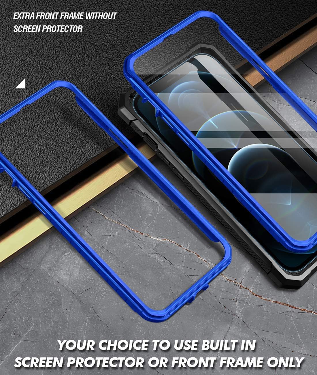 Poetic Spartan Series for iPhone 12 Pro Max 6.7 inch Case, Full-Body Rugged Dual-Layer Metallic Color Accent with Premium Leather Texture Shockproof Protective Cover with Kickstand, Metallic Blue