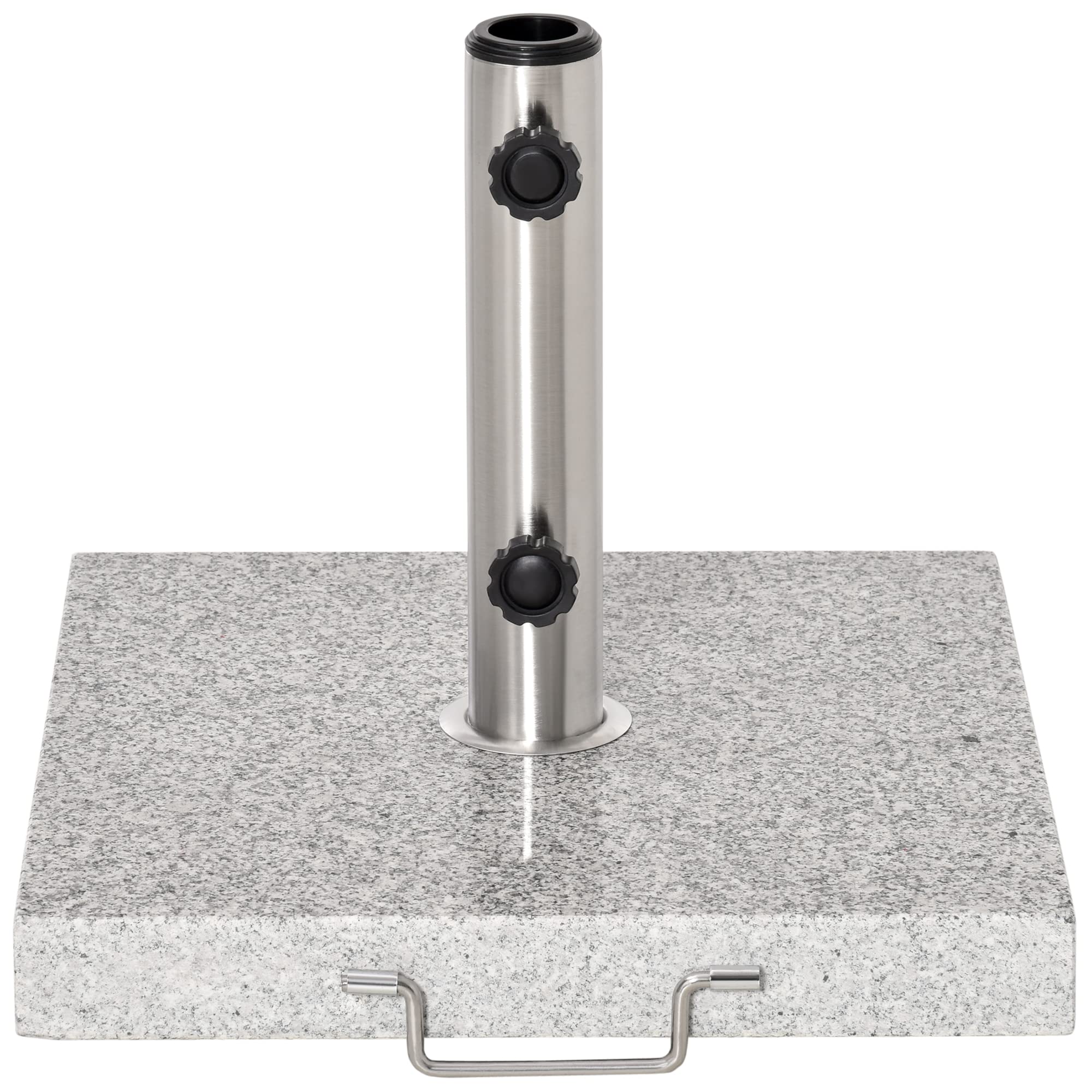 Outsunny Pied de Parasol Carré 25 kg Granit Tube Inox 40x40x36 cm Gris | Support Parasol, Ø 35/38/48 mm, Terrasse Piscine Patio Jardin