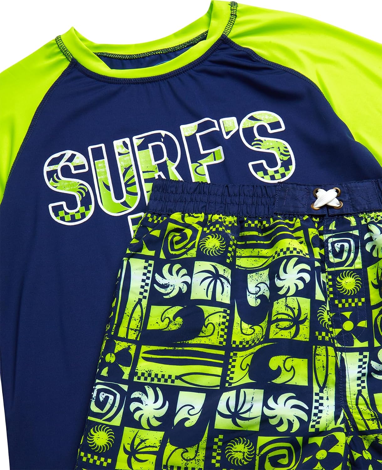 Quad Seven Boys 2-Piece Rash Guard Swimsuit Set Short-Sleeve (Sizes 5-12)