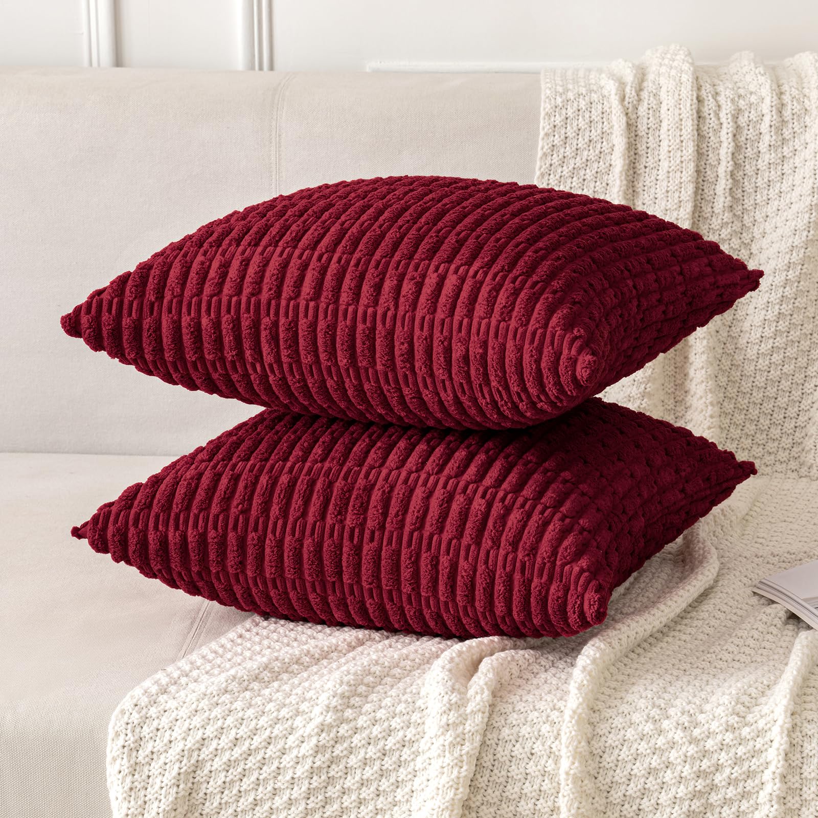MIULEE Pack of 2 Christmas Corduroy Couch Pillow Covers 18x18 Inch Burgundy