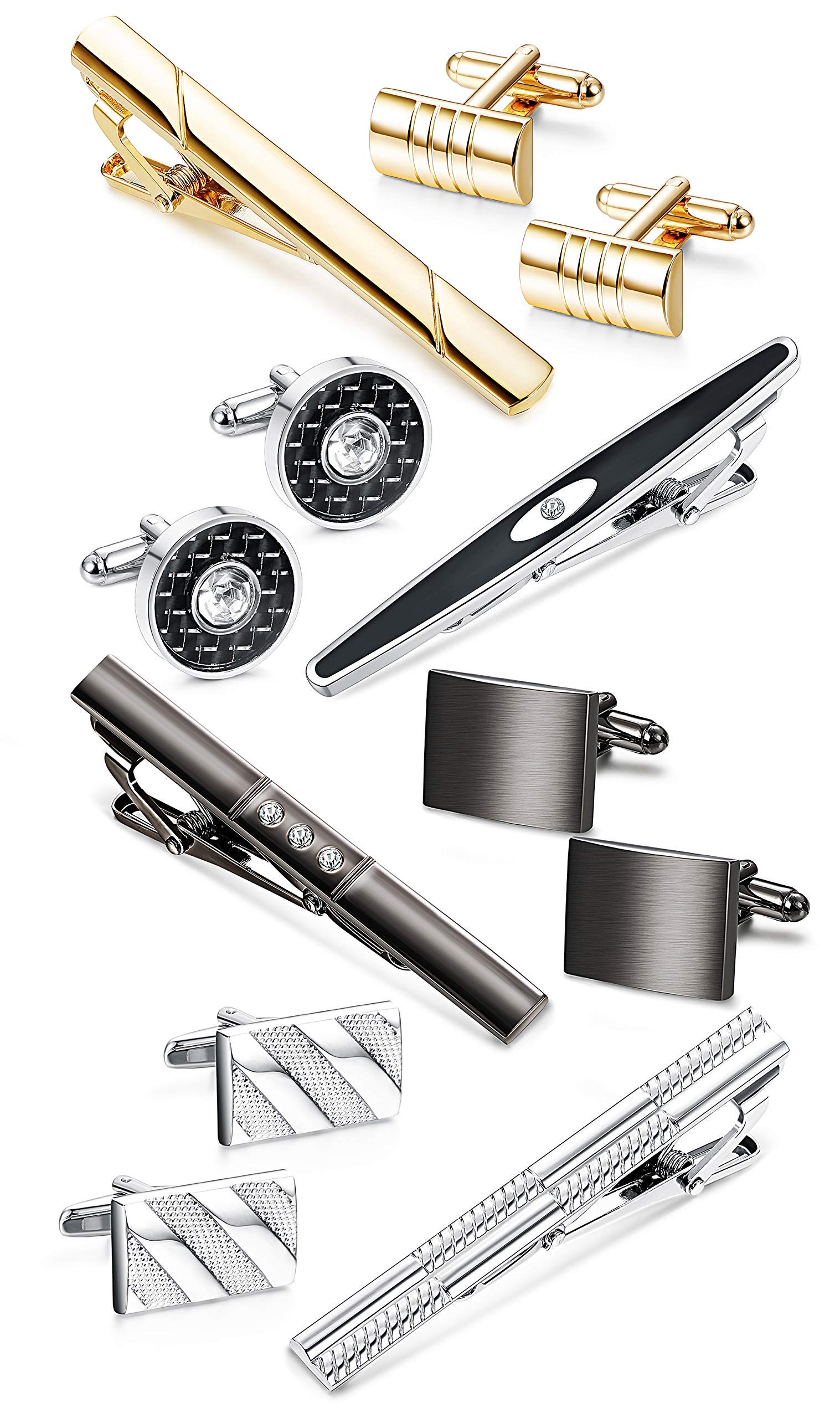 JeweBella 10/12 Pièces Pince à Cravate Bouton de Manchette Homme Classique Cravate Bar Clips Set Affaires Mariage Cravate Ensemble Boîte Cadeau