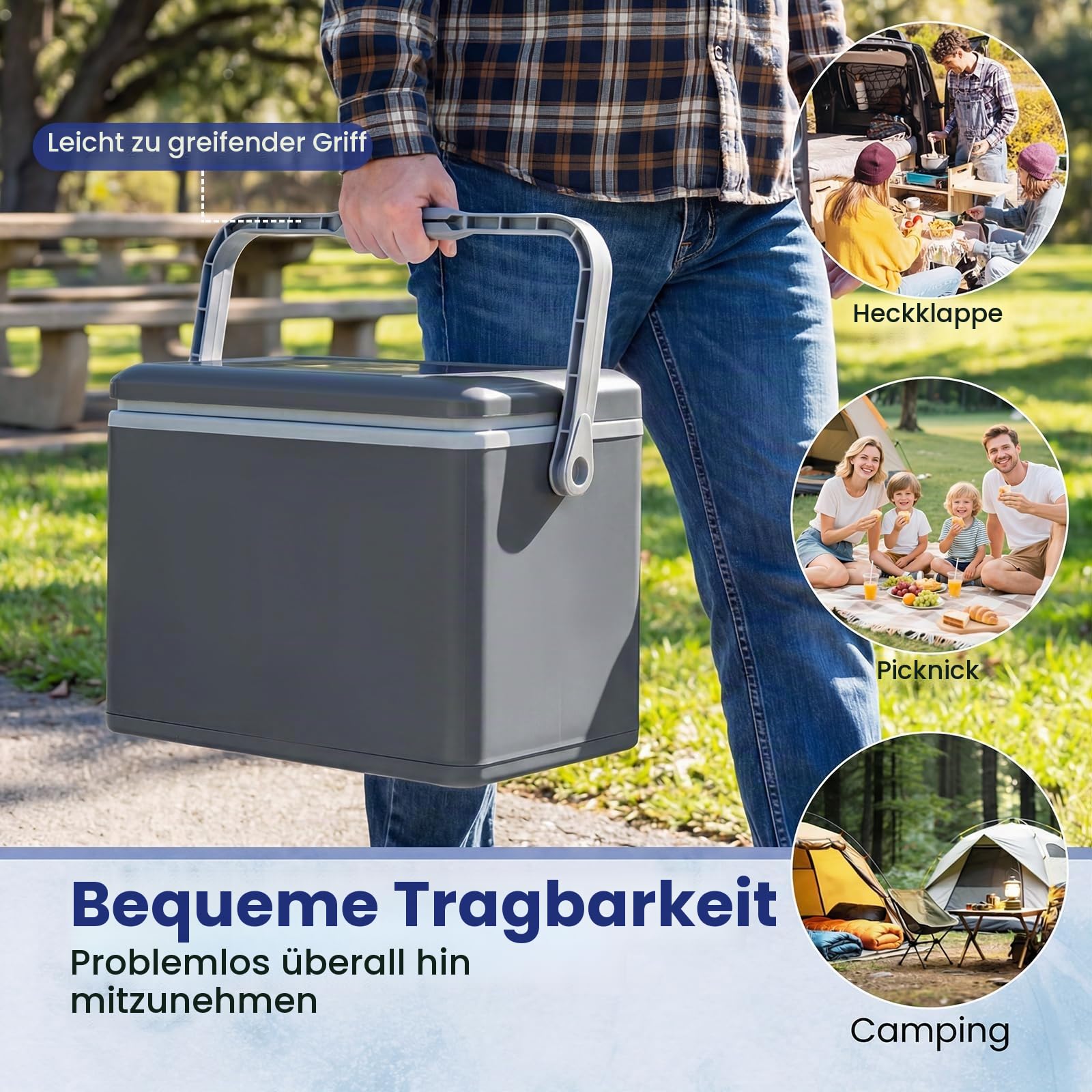 FANTASK 12 Liter Kühlbox, Mobile Kühlbox ohne Strom mit PU-Vollschaumisolierung, Isolierbox bis zu 2-3 Tage Kühlung für Camping, Picknick & Festivals (Dunkelgrau)