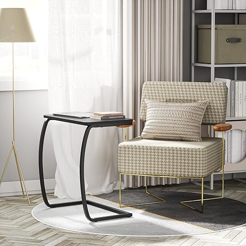 Miniatura 20 de SRIWATANA Mesa auxiliar, mesa auxiliar, mesa de sofá vintage en forma de C para sofá, laptop, aperitivo, café, nogal 1.Walnut,Negro -,Nogal oscuro