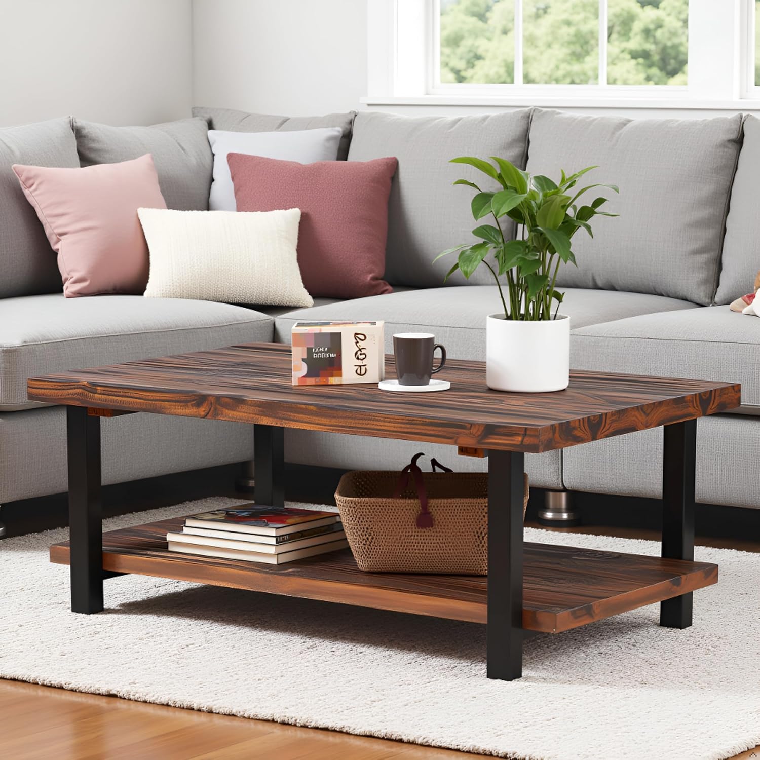 Pomona Rustic Industrial 2-Tier Coffee Table 48"