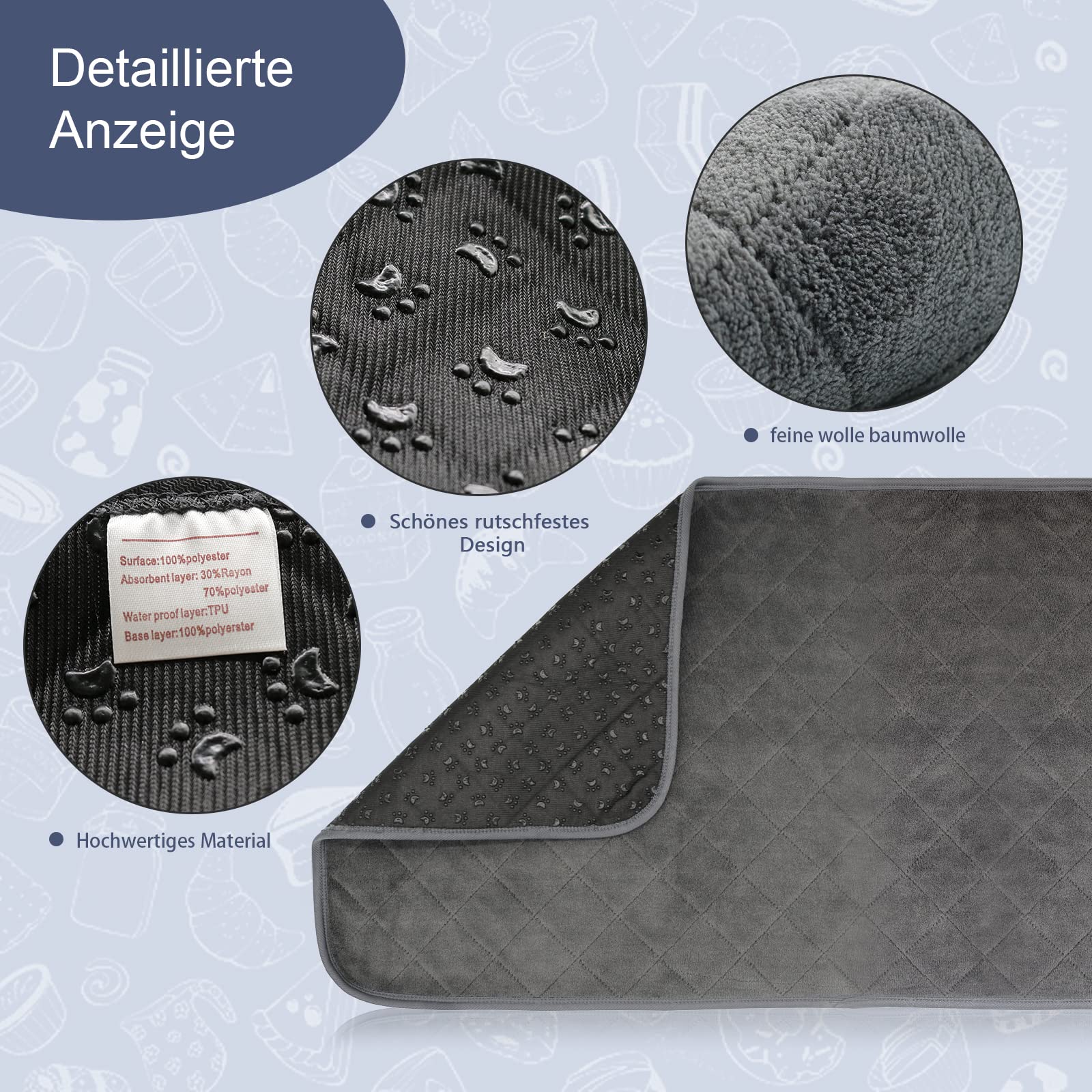 2 Stück PIPI Pad für Meerschweinchenkäfig, Sehr saugfähige Wiederverwendbare und waschbare Fleece Trainingspads für Haustiere mit wasserdichter Unterseite für Kleintiere L Grau