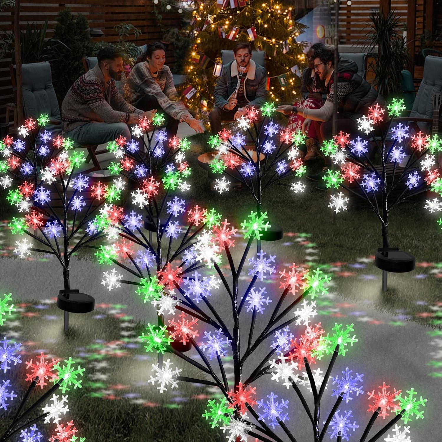 Multicolor Snowflakes Solar Pathway Lights for Christmas Decorations Outdoor - 2PACK 40LED Garden Stake Lights, Waterproof Outdoor Snowflakes Solar Christmas Lights for Garden Yard Patio Xmas Decor