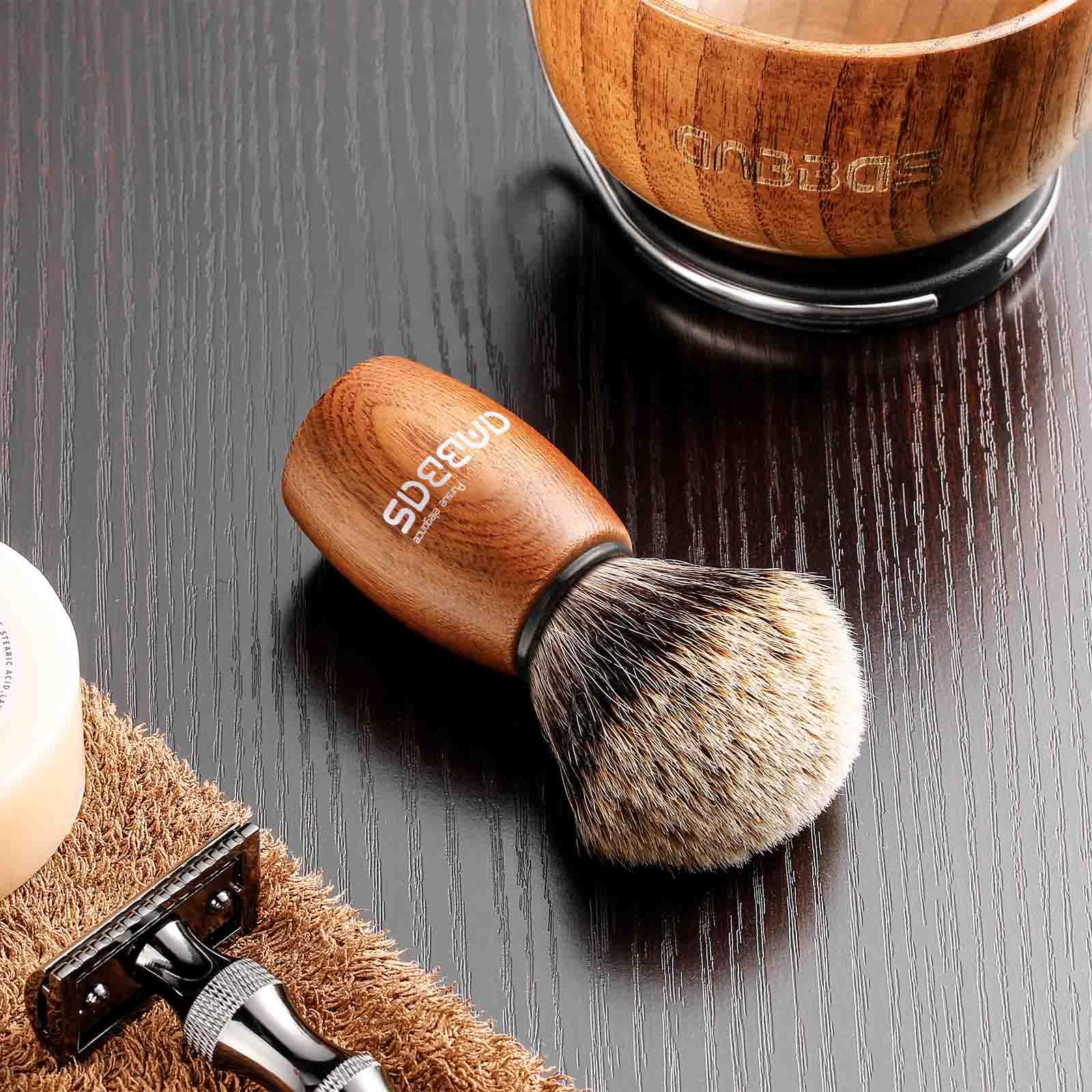 Anbbas Ensemble de Blaireau de Rasage 3en1,avec Grand Bol à raser,Support pour Homme Rasage de Près,Cadeau pour Débutant