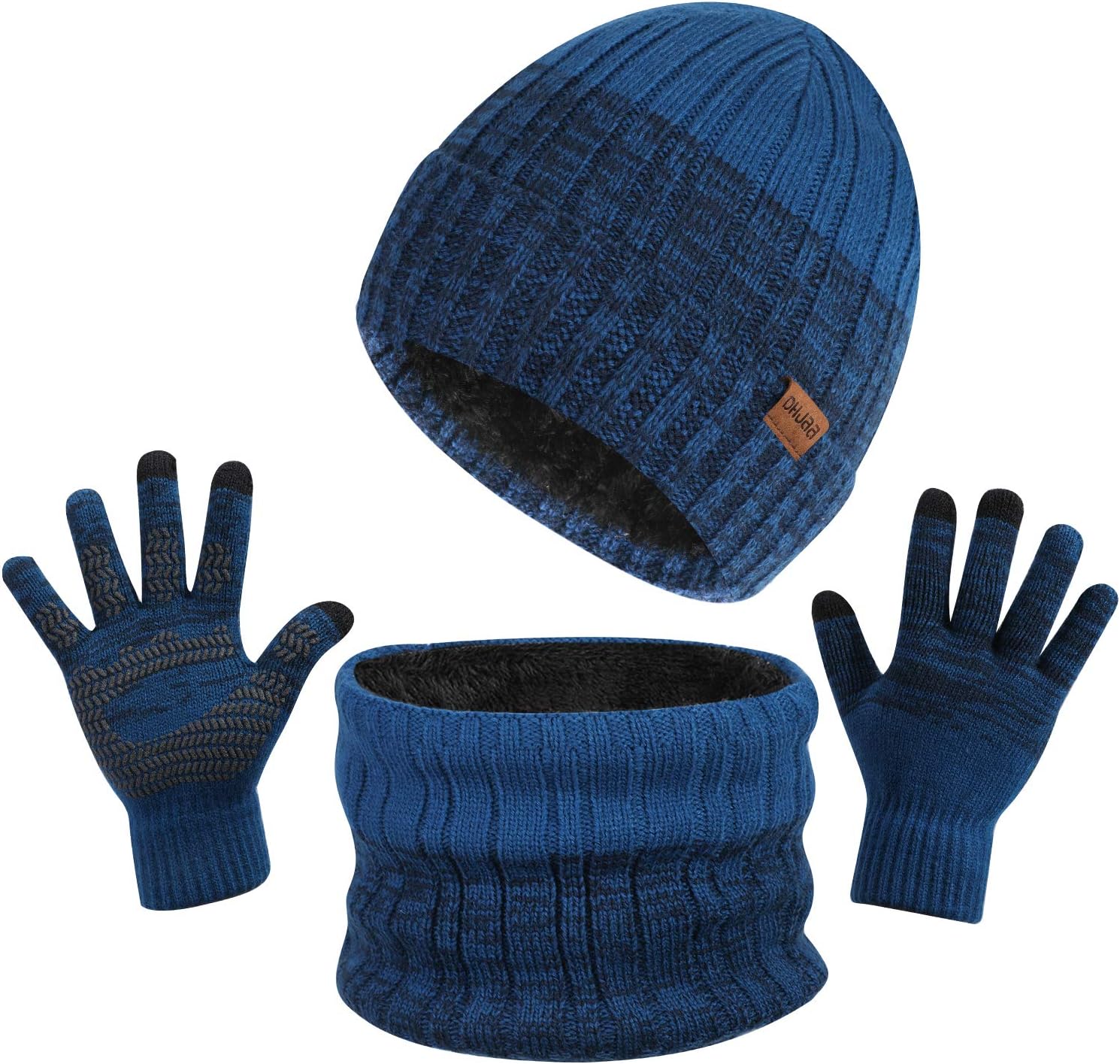 Flintronic Dames Muts Sjaal Handschoenen Set - 3-Delige Winter Set Met Warme Lange Sjaal, Dikke Pomhoed en Touchscreen Handschoenen Voor Buitensporten Sking - Grijs