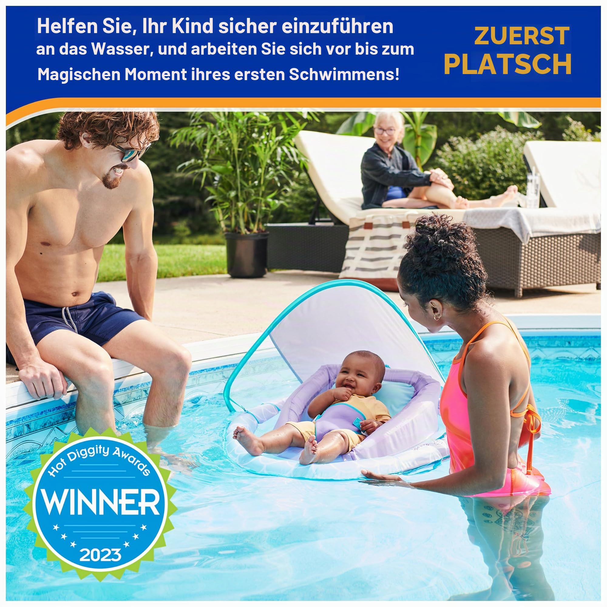 SwimWays Baby-Frühlingsschwimmer, Baby-Pool-Schwimmer mit Baldachin, Schwimmbadzubehör für Kinder 3-9 Monate, Meerjungfrau