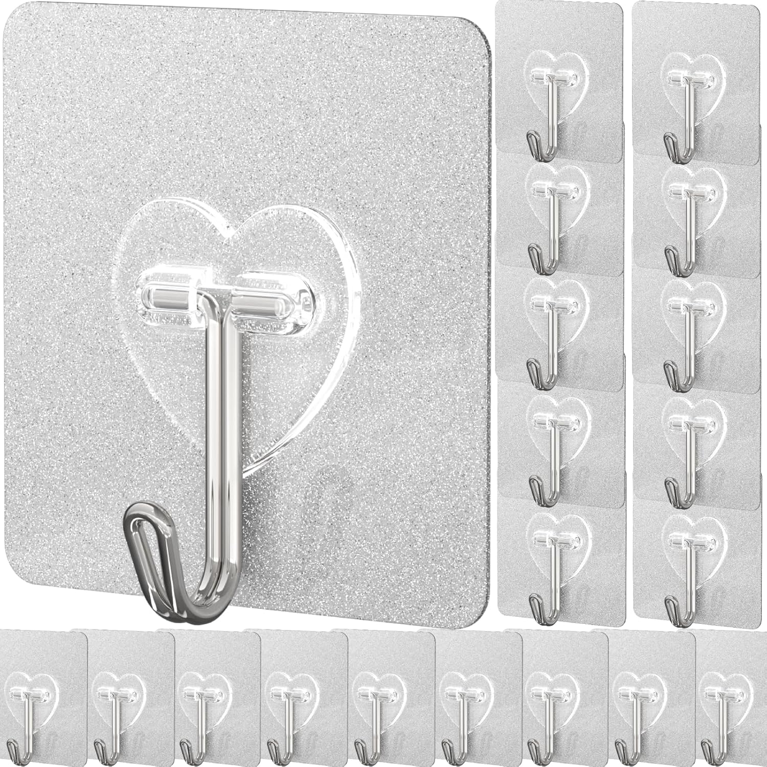 DGYB 20 Pcs Clear Adhesive Hooks for Hanging 22lb Self Adhesive Wall Hooks Heavy Duty Waterproof Transparent Sticky Hooks for Shower Home Bathroom Kitchen Office