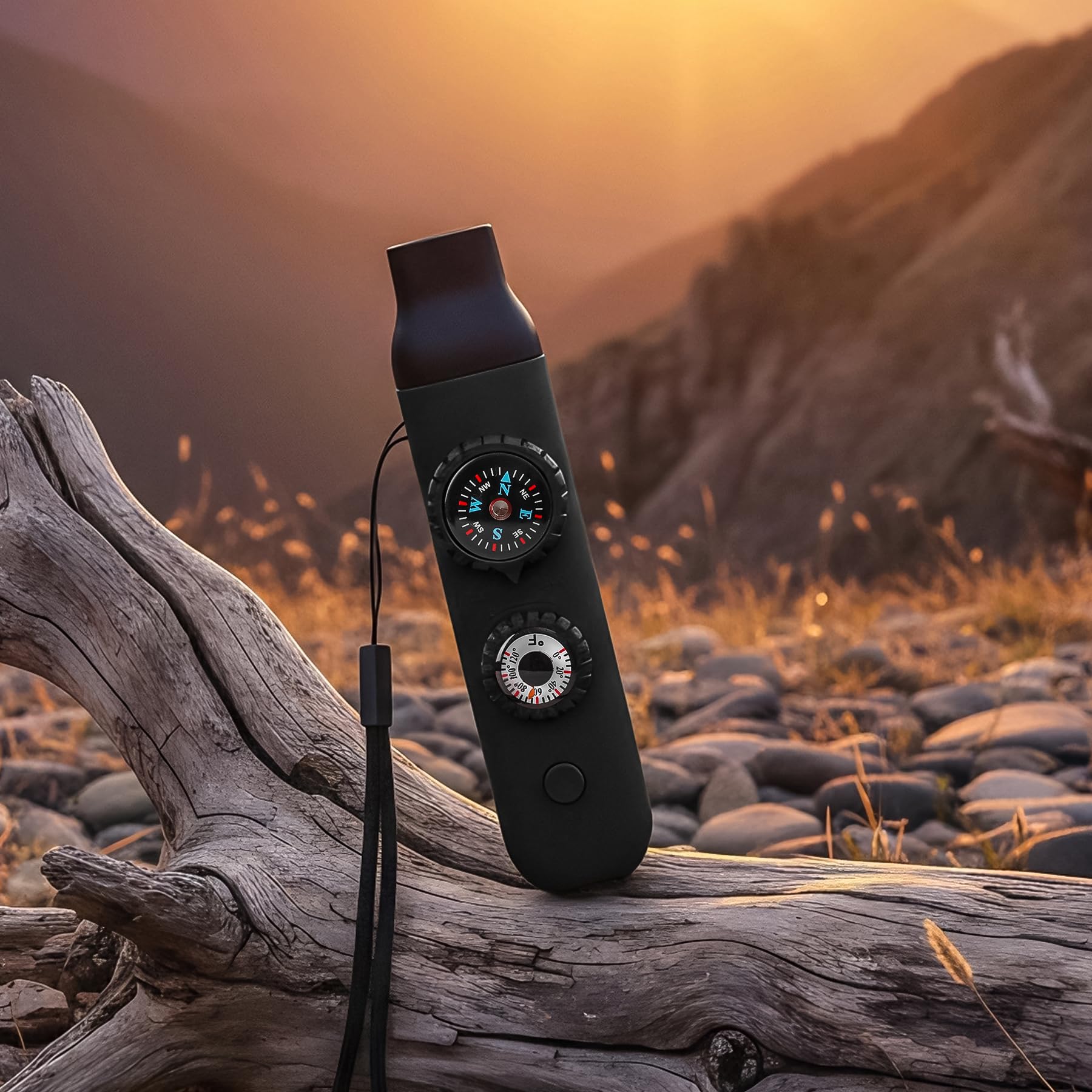 Multifunktionale Survival-Notfallpfeife für Kinder mit Kompass, Wandern, Überleben, Thermometer und Umhängeband, Notfall-Sicherheitsausrüstung für Wandern, Camping, Kajak, Bootfahren, Klettern