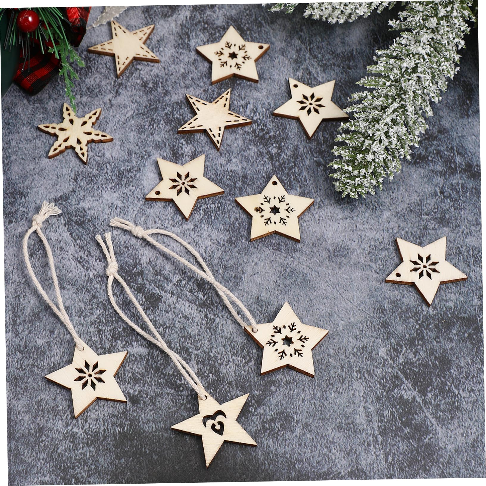 ARTIBETTER 100 Piezas Adornos Colgantes de Madera Forma de para Decoración Navideña DIY Decoración Hogar y Árbol de Navidad