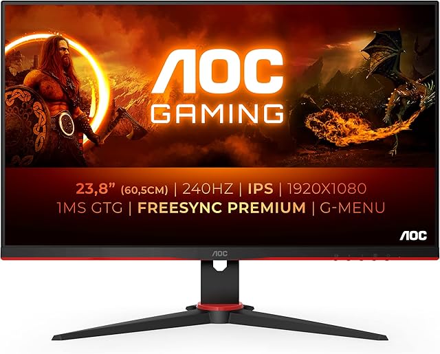 AOC Gaming 24G2ZE - 23.8 Inch FHD Monitor, 240 Hz, 0.5ms, IPS, AMD FreeSync Premium, Low input lag, Game Modes (1920x1080 @ 240 Hz 350cd/m² HDMI / DP), black