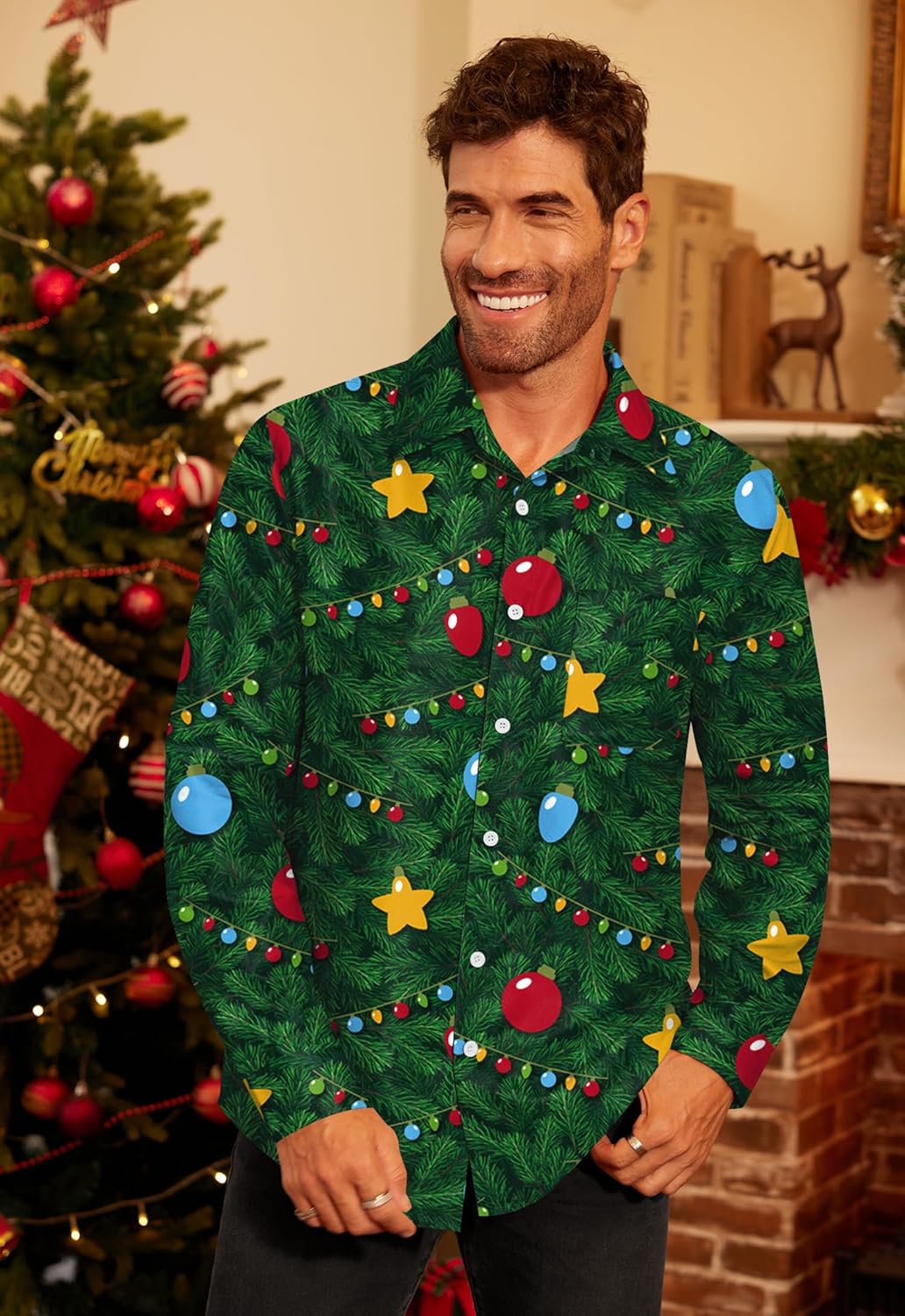 Arvilhill Men's Christmas Shirts Long Sleeve Novelty Xmas Button Shirts (S-3XL) - Image 2