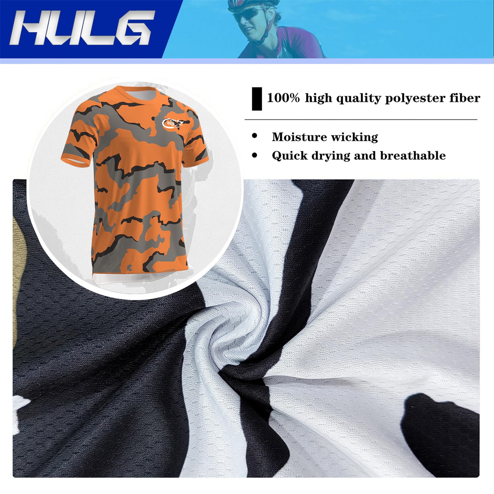 HULG Camisetas de Ciclismo para Hombre, Camiseta Corta, Top de Ciclismo, Jerseys de Ciclismo, Ropa de Ciclismo, Mountain Bike/MTB Shirt