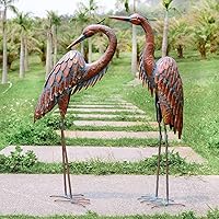Kircust Set of 2 Metal Crane Statues - 27.56" Bronze Heron Sculptures, Weatherproof Garden Patio Yard Outdoor Decor