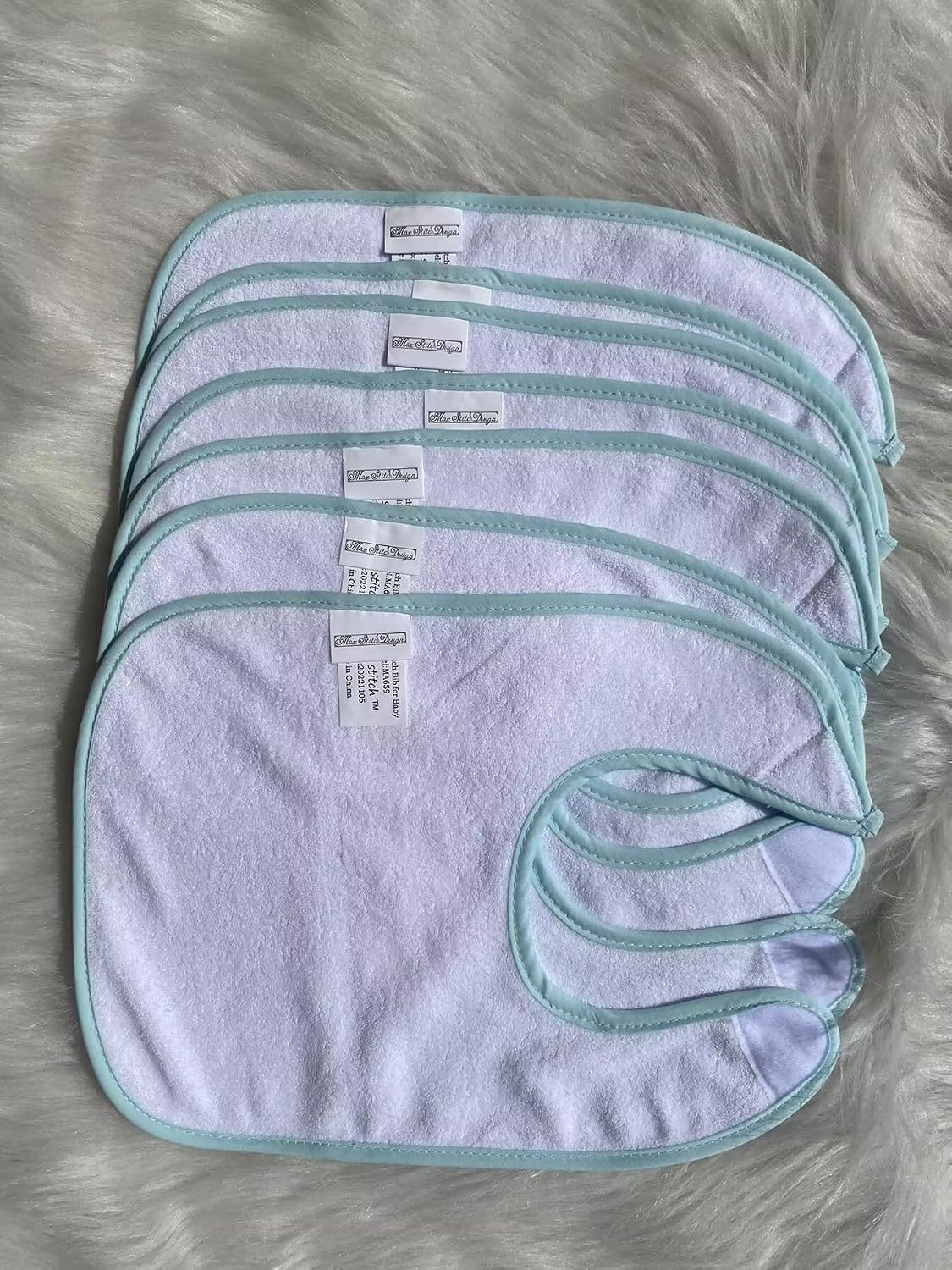 7 pcs baby blue Edged cotton towel blank bib to DIY cross stitch,16 Count aida Fabric Pocketed bib,100% Cotton, Blank Cross Stitch Bib