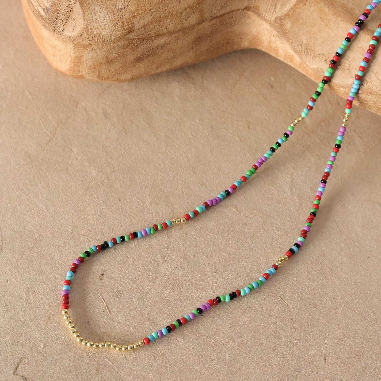 Gold Seed Beaded Necklaces for Women, Boho Handmade Adjustable Colorful Beads Choker Summer Beach Jewelry Gift. - Image 4