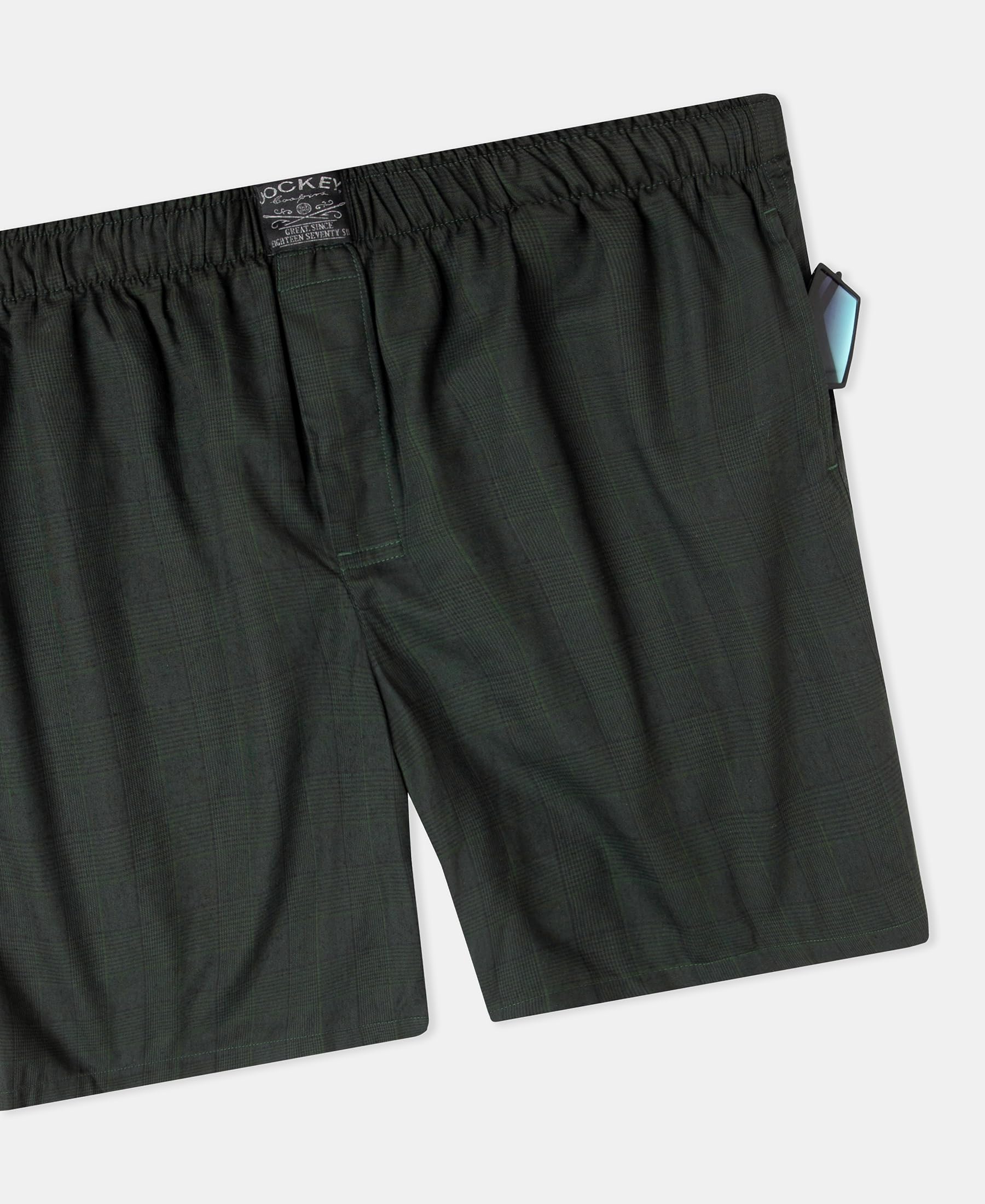 Jockey HG18 Men's Tencel Lyocell Cotton Checkered Boxer Shorts with Side Pockets_Scarab_L 4