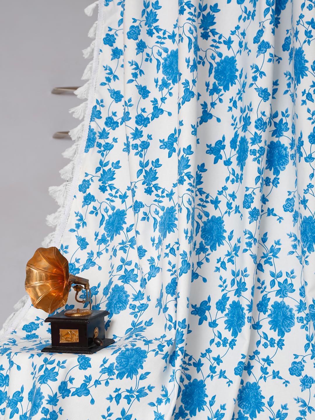 Cortina 100% Cotton, Bohemian Tasseled Floral Print, Room Darkening Curtains for Window (with Back Tabs) - 9 Feet, Blue, 2 Piece (Length 270 cm) (B0CRBM2SHJ) Amazon Price History, Amazon Price Tracker