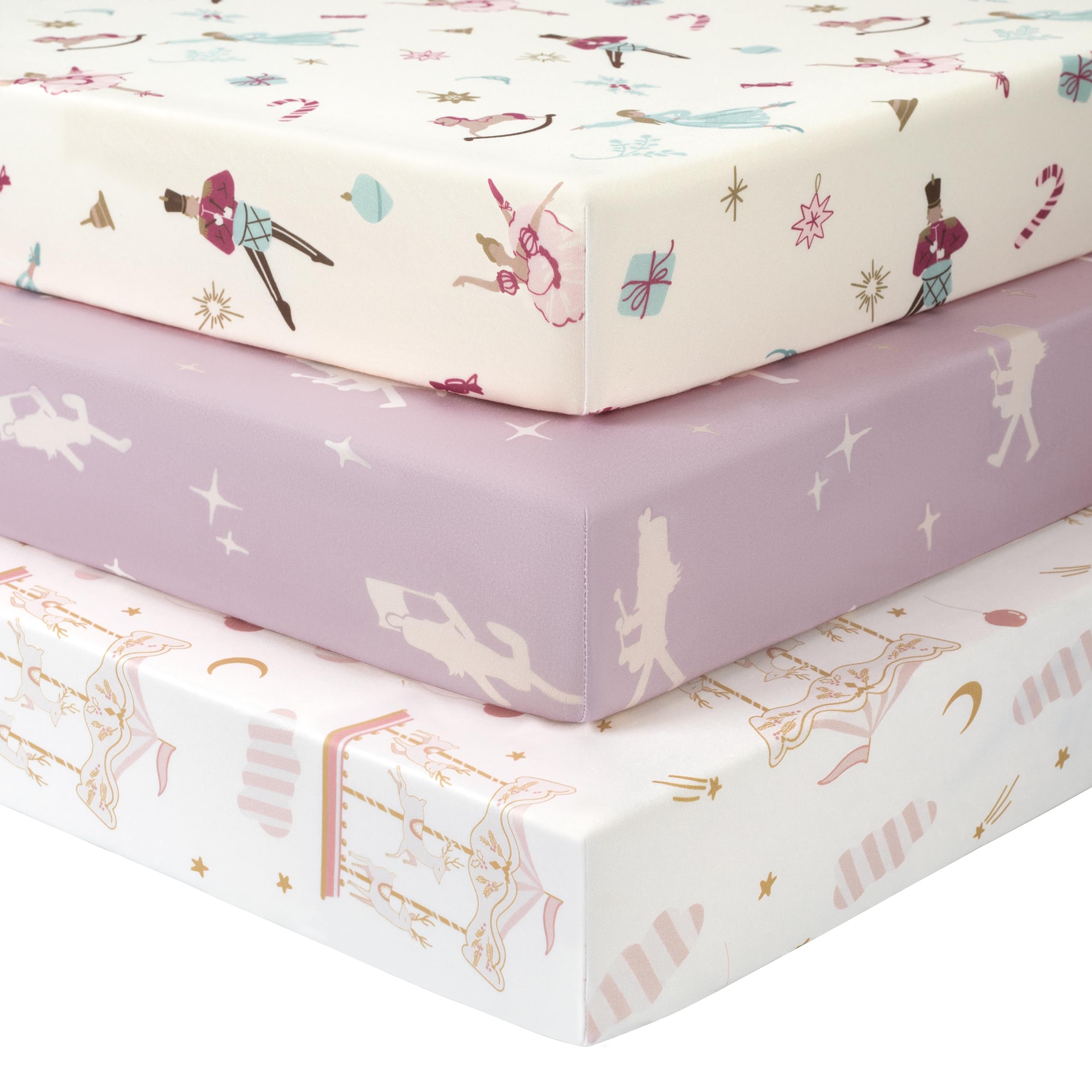 FIEMOL Baby Spannbettlaken 70x140 cm Kinderbett Spannbetttuch, 3er-Pack Mikrofaser Bettlaken Für Babybett, Ultrasanft & Seidigglatt Kinderbettlaken Rosa Ballett
