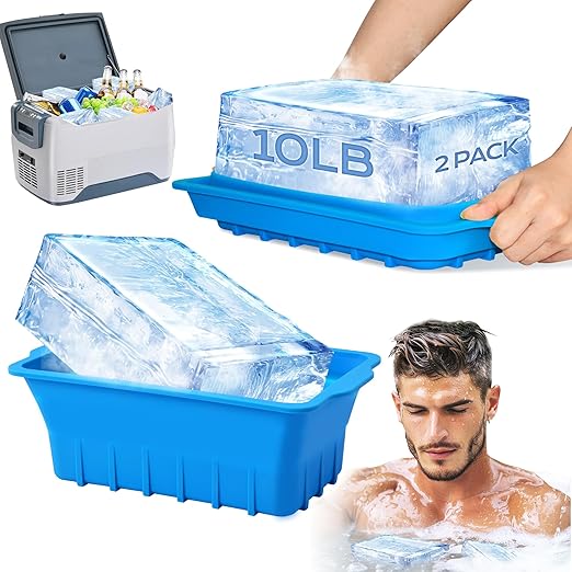 2 Pack Ice Block Mold Extra Large 10LB, Cinati Foldable Ice Block Molds ...
