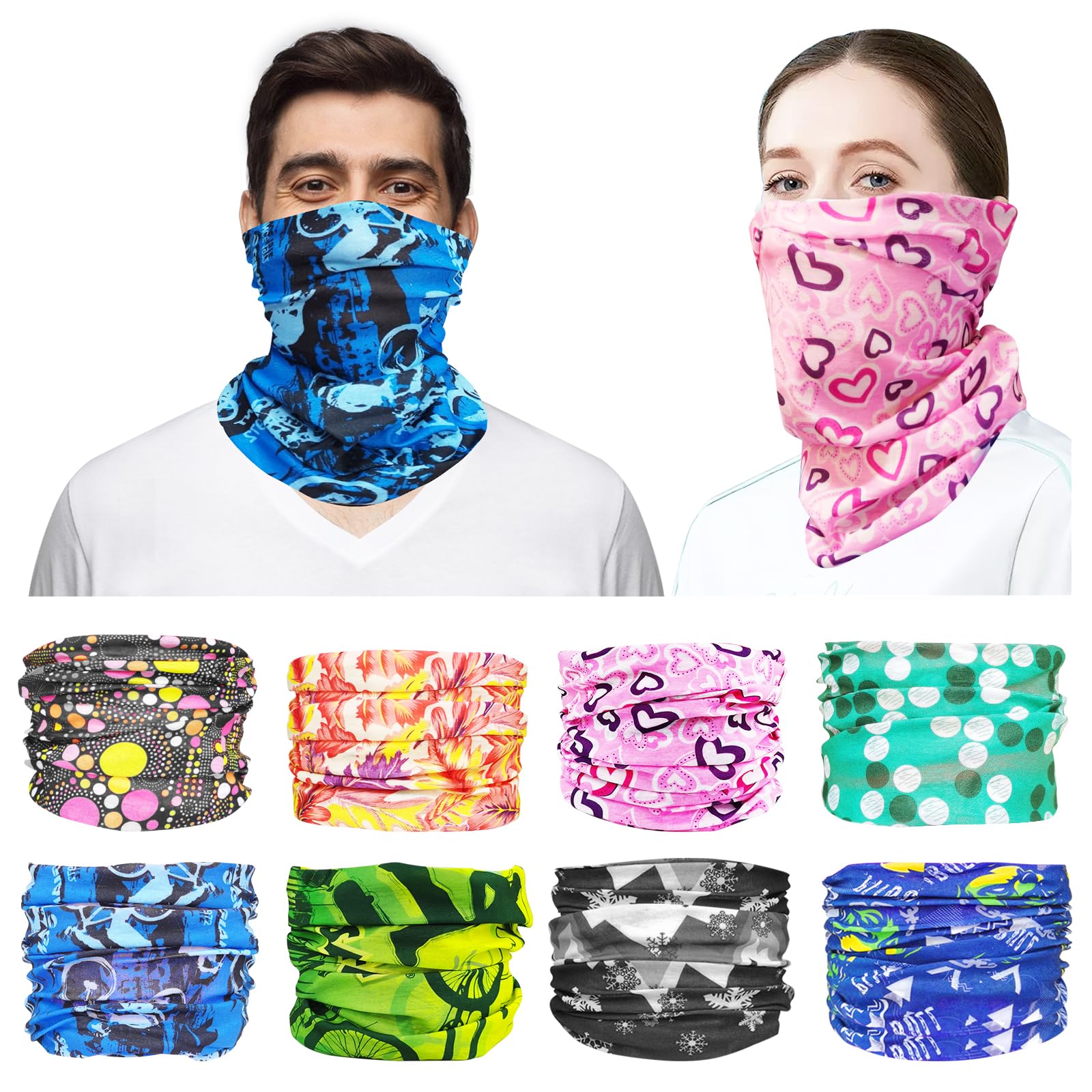 Realure8 Pcs Multifunctional Headwear Outdoor Scarf, Unisex Wide Seamless Elastic Breathable Sports Face Covering Neck Mask for Women & Men, Cycling Running Yoga Fishing Snood Bandana