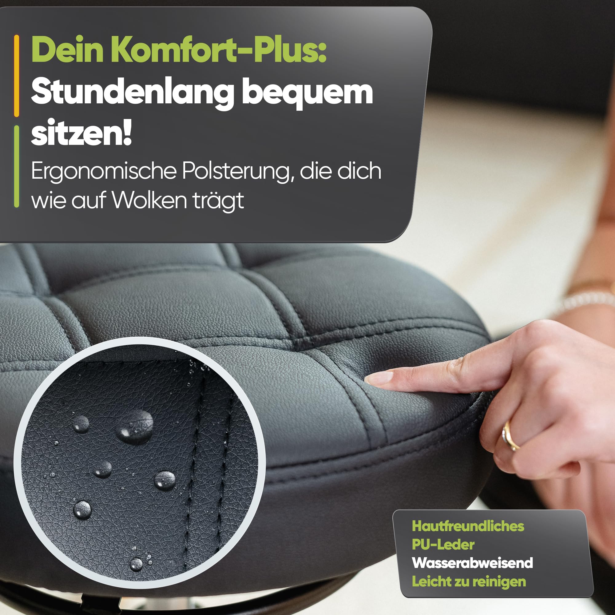 Bürohocker Ergonomisch [TESTSIEGER] Rollhocker Sitzhocker Höhenverstellbar [48-68cm] Ergonomischer Hocker für Büro [Schwingeffekt] Wackelhocker Stehhocker | Arbeitshocker rutschfest Rund