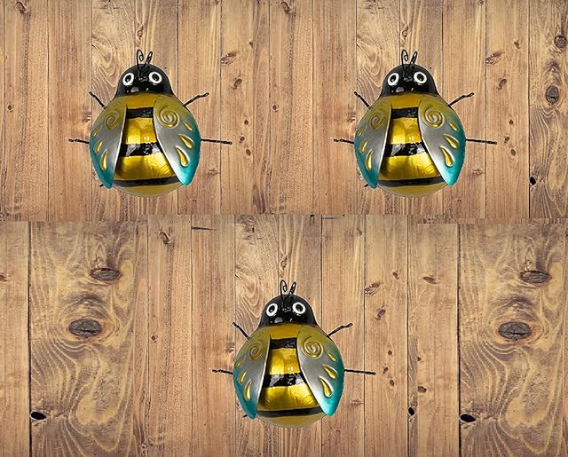 SKYTE 3pcs Ladybird Metal Wall Art Garden Wall Art Ornaments Hanging Ladybirds 3D Hand Painted Hanging Ladybug For Fence, Indoor Outdoor Patio Decoration 12cm, Red,L