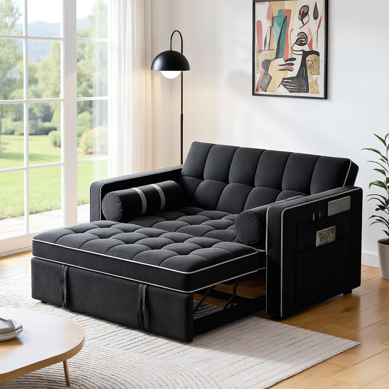 Pipishell 3 in 1 Sleeper Sofa Bed Pull Out Couch for Living Room with USB Ports Side Pockets
