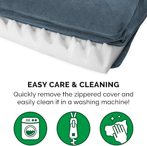 Miniatura 8 de Furhaven Cama ortopédica de espuma para perros, estilo sofá, de Sherpa y chenilla, estilo caja de huevos, azul Orión, gigante (XL)