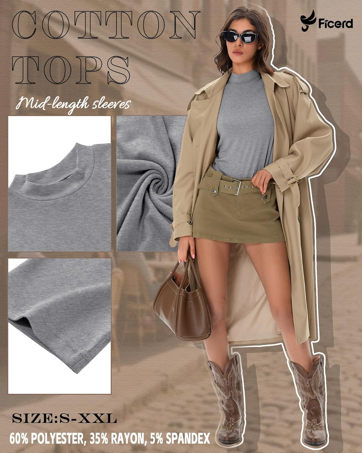 Ficerd 3 Pack Women's Mock Turtleneck T-Shirts 1/2 Half Sleeve Dressy Casual Tunic Tops Slim Fit Summer Basic Tee Shirts 2026 - Image 5