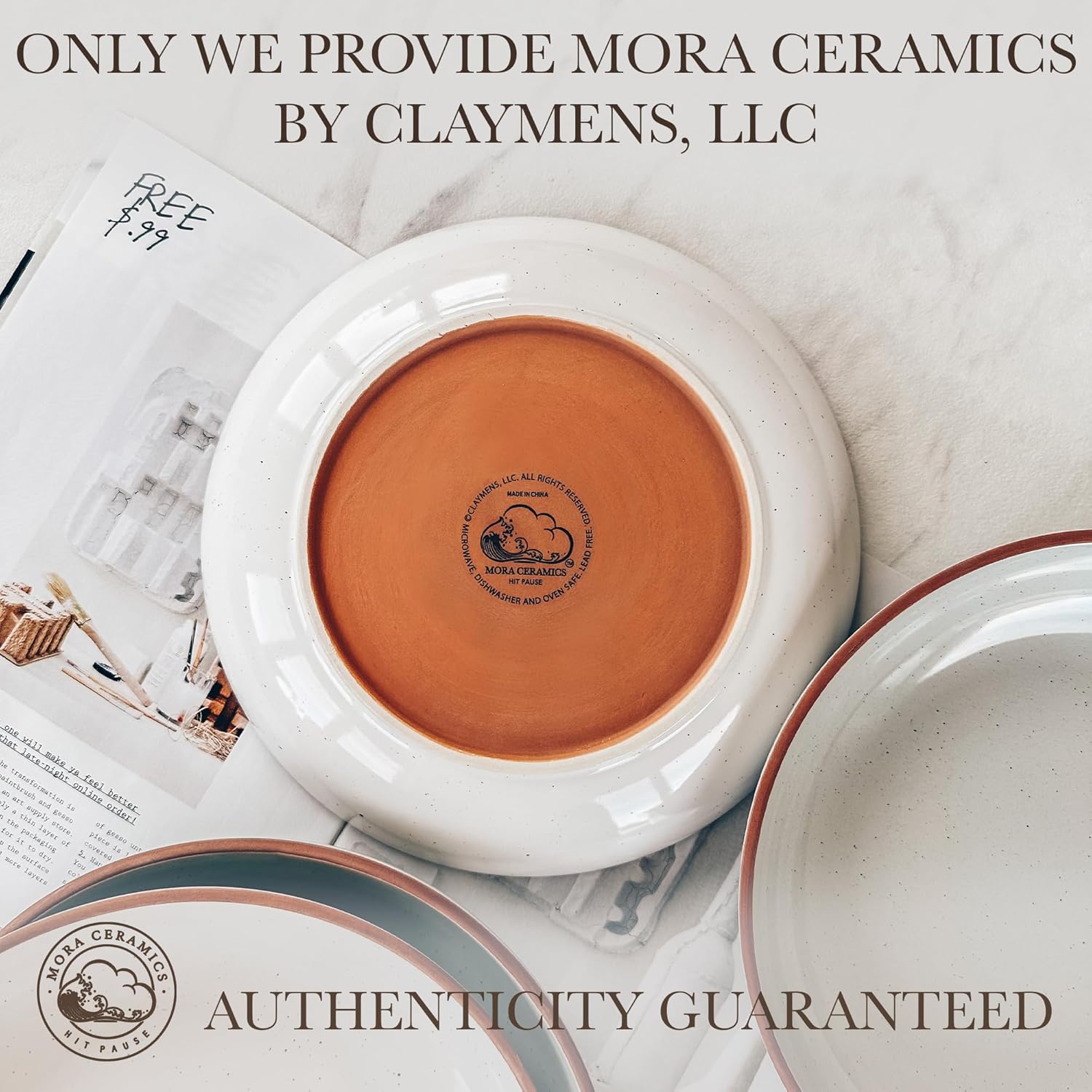 Mora Ceramic Large Pasta Bowls 30oz, Set of 4 - Serving, Salad, Dinner, etc Plate/Wide Bowl - Microwave, Oven, Dishwasher Safe Kitchen Dinnerware - Modern Porcelain Stoneware Dishes, Vanilla & Grey - Image 8