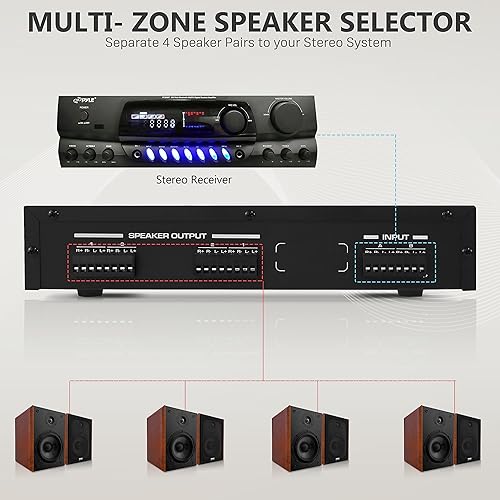 Miniatura 5 de Pyle Selector de altavoz estéreo de alta potencia de 4 canales con control de volumen, construcción de carcasa resistente y duradera, disipador de
